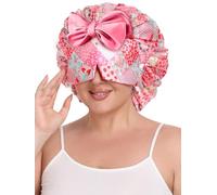 Vettres Double Layer Satin Hair Bonnet with Eye Mask Silk Sleep Cap with Tie Head Wrap for Curly Natural Hair