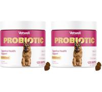 Vetwell Probiotics for Dogs - 120 Chews, Digestive Care with Dog Probiotics Enterococcus Faecium, Colostrum from Bovine, Prebiotic Chicory Inulin, Liver Flavour Dog Probiotic Supplements (Pack of 2)