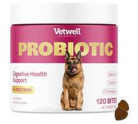 Vetwell Probiotics for Dogs - 120 Chews, Digestive Care with Dog Probiotics Enterococcus Faecium, Colostrum from Bovine, Prebiotic Chicory Inulin, Liver Flavour Dog Probiotic Supplements
