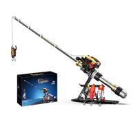 Vetxo STEM Toy Building Block Baitcaster Reel Fishing Rod Set | 425-piece mechanical model featuring working gear crank, auto-release spool, 4 simulation lures & desktop display stand