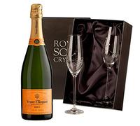 Veuve Clicquot Brut Champagne with 2 Royal Scot Diamante Flutes 75cl 12.5% abv