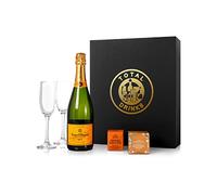 Veuve Clicquot Champagne 75cl Chocolate Truffle & Drinks Biscuits Gift Box with Pair of Flutes
