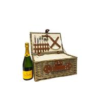 Veuve Clicquot Champagne 75cl in a 2 Person Cream Chiller Wicker Picnic Basket Set - Includes Built in Chiller Compartment