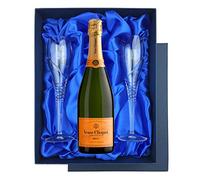 Veuve Clicquot Yellow Label Brut in Blue Presentation Set With Flutes