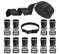 VEUWOLM 1 x Large Nylon Strap with Flat Side Outlet Strap, 5.5 V Nylon Strap 25 mm and 20 Black Plastic Buckles, for DIY Luggage Strap, Backpacks