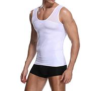 Vevarble Mens Slimming Body Shaper Vest Top Slim Chest Compression Undershirt Shaperwear for Weight Loss Girdle(White,XXL)