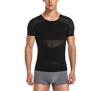 Vevarble Slimming T Shirts Men Tummy Control Body Shaper Gynecomastia Compression Tops Posture Corrector Shapewear(Black,M)