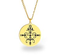 Vevê Voodoo Necklace - Lwas Symbols Pendant in Stainless Steel (Silver, Gold or Black) • Afro-Caribbean Spiritual Amulet of Protection, Magic and Faith, 3,5 cm de diâmetro x 3 mm de espessura