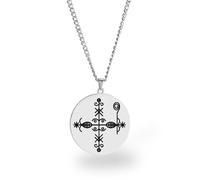 Vevê Voodoo Necklace - Lwas Symbols Pendant in Stainless Steel (Silver, Gold or Black) • Afro-Caribbean Spiritual Amulet of Protection, Magic and Faith, 3,5 cm de diâmetro x 3 mm de espessura
