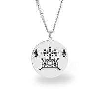 Vevê Voodoo Necklace - Lwas Symbols Pendant in Stainless Steel (Silver, Gold or Black) • Afro-Caribbean Spiritual Amulet of Protection, Magic and Faith, 3,5 cm de diâmetro x 3 mm de espessura