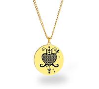 Vevê Voodoo Necklace - Lwas Symbols Pendant in Stainless Steel (Silver, Gold or Black) • Afro-Caribbean Spiritual Amulet of Protection, Magic and Faith, 3,5 cm de diâmetro x 3 mm de espessura