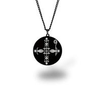 Vevê Voodoo Necklace - Lwas Symbols Pendant in Stainless Steel (Silver, Gold or Black) • Afro-Caribbean Spiritual Amulet of Protection, Magic and Faith, 3,5 cm de diâmetro x 3 mm de espessura