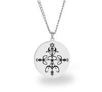 Vevê Voodoo Necklace - Lwas Symbols Pendant in Stainless Steel (Silver, Gold or Black) • Afro-Caribbean Spiritual Amulet of Protection, Magic and Faith, 3,5 cm de diâmetro x 3 mm de espessura