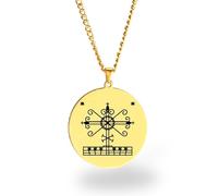 Vevê Voodoo Necklace - Lwas Symbols Pendant in Stainless Steel (Silver, Gold or Black) • Afro-Caribbean Spiritual Amulet of Protection, Magic and Faith, 3,5 cm de diâmetro x 3 mm de espessura