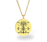 Vevê Voodoo Necklace - Lwas Symbols Pendant in Stainless Steel (Silver, Gold or Black) • Afro-Caribbean Spiritual Amulet of Protection, Magic and Faith, 3,5 cm de diâmetro x 3 mm de espessura