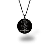 Vevê Voodoo Necklace - Lwas Symbols Pendant in Stainless Steel (Silver, Gold or Black) • Afro-Caribbean Spiritual Amulet of Protection, Magic and Faith, 3,5 cm de diâmetro x 3 mm de espessura