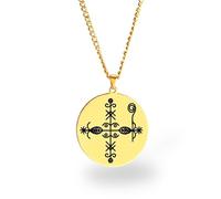 Vevê Voodoo Necklace - Lwas Symbols Pendant in Stainless Steel (Silver, Gold or Black) • Afro-Caribbean Spiritual Amulet of Protection, Magic and Faith, 3,5 cm de diâmetro x 3 mm de espessura