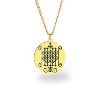 Vevê Voodoo Necklace - Lwas Symbols Pendant in Stainless Steel (Silver, Gold or Black) • Afro-Caribbean Spiritual Amulet of Protection, Magic and Faith, 3,5 cm de diâmetro x 3 mm de espessura