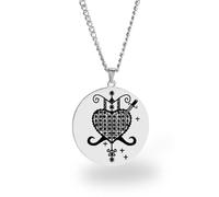 Vevê Voodoo Necklace - Lwas Symbols Pendant in Stainless Steel (Silver, Gold or Black) • Afro-Caribbean Spiritual Amulet of Protection, Magic and Faith, 3,5 cm de diâmetro x 3 mm de espessura