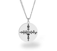 Vevê Voodoo Necklace - Lwas Symbols Pendant in Stainless Steel (Silver, Gold or Black) • Afro-Caribbean Spiritual Amulet of Protection, Magic and Faith, 3,5 cm de diâmetro x 3 mm de espessura