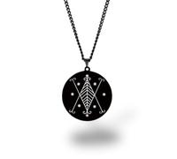 Vevê Voodoo Necklace - Lwas Symbols Pendant in Stainless Steel (Silver, Gold or Black) • Afro-Caribbean Spiritual Amulet of Protection, Magic and Faith, 3,5 cm de diâmetro x 3 mm de espessura