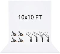 Vevelux 100% Polyester Photography Background - 3x3M/10x10FT White with 4 Spring Clamps & 4 Anti-Wrinkle Backdrop Clips - Foldable, Washable for Studio Photo Video Shooting