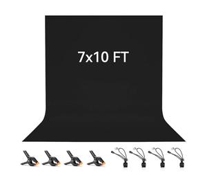 Vevelux 2x3M/7x10FT Black Backdrop 100% Polyester Photography Background | Foldable Washable Black Fabric with 4 Spring Clamps & 4 Anti-Wrinkle Backdrop Clips for Portraits Party Studio Photo Shooting