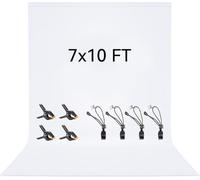 Vevelux 2x3M/7x10FT White Backdrop 100% Polyester Photography Background | Foldable Washable White Fabric with 4 Spring Clamps & 4 Anti-Wrinkle Backdrop Clips for Portraits Party Studio Photo Shooting