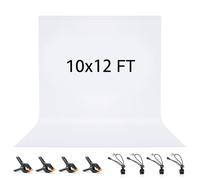 Vevelux 3x3.6M/10x12FT White Backdrop 100% Polyester Photography Background | Foldable Washable White Fabric with 4 Spring Clamps & 4 Anti-Wrinkle Backdrop Clips for Portraits Party Studio Photo Shooting