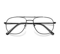 VEVESMUNDO Blue Light Blocking Reading Glasses Pilot Style Metal Frame Large Rectangle Fashion Readers Glasses for Men Women (Black, +1.0)