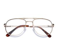 VEVESMUNDO Blue Light Blocking Reading Glasses Pilot Style Metal Frame Large Rectangle Fashion Readers Glasses for Men Women (Gold, +1.0)