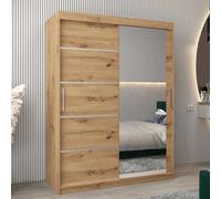 vevey ii mirrored wardrobe 2 sliding doors 150cm in artisan oak