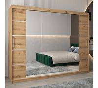 vevey iii mirrored wardrobe 3 sliding doors 250cm in artisan oak
