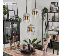Vevino Hanging Light, Hanging Light Made of Metal/Glass in Black/Chrome/Clear, Glass lampshades (Ø 20 cm), Height max. 137.5 cm, 3 x E27, Without Bulbs