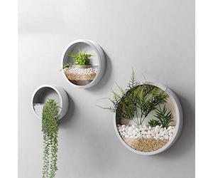 VEVLU 3 Pack Set Wall Planters,Modern Round Glass Wall Planter Succulent Planter Circle Iron Hanging Planter Vase for Herb,Small Cactus Perfect for Balcony, Room and Patio Decor (White)