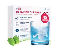Vevmax Retainer Cleaner Tablets - Denture Cleaning, Removes Stains & Odours, Freshens Aligners, Mouthguards, Nightguards - Perfect for Ultrasonic Retainer Cleaner (48 Tablets (1.5 Months), 48, Count)