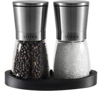 Vevok Chef Salt and Pepper Grinder Set - Adjustable Ceramic Coarseness Grinder - Easy to Fill &Use - Large Capacity with Rubber Stand