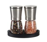 VEVOK CHEF Salt and Pepper Grinder Set Stainless Steel Adjustable Coarseness Ceramic Pepper Mill Salt Crusher with Silicone Tray Salt and Pepper Shaker Spice Grinder Kitchen