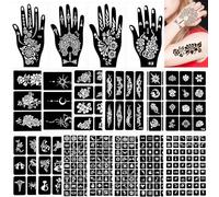 VEVOQIM Pack of 342 Glitter Tattoo Stencils Henna Stencils, 17 Sheets Glitter Henna Tattoo Stencils, Temporary Glitter Tattoos Stencil for Face Hand Foot Finger