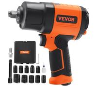 VEVOR 1.27 cm Air Impact Wrench, High Torque Up to 1898.15 N·m, Lightweight 2.1 kg Design Pneumatic Impact Gun with 11-PCS 1.27 cm Drive CR-V Steel Im