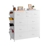 VEVOR 10 Drawer Dresser, Dresser with Fabric Bins, Closet Storage Drawers with Easy Pull Handle and Sturdy Steel Frame, Fabric Storage Tower for Bedroom, Hallway, Closet, Nursery, White