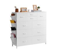 VEVOR 10 Drawer Dresser, Dresser with Fabric Bins, Closet Storage Drawers with Easy Pull Handle and Sturdy Steel Frame, Fabric Storage Tower for Bedroom, Hallway, Closet, Nursery, White