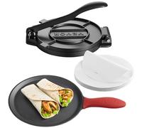 VEVOR Tortilla Press, 10 Inch Cast Iron Tortilla and Roti Maker, Heavy Duty Tortilladora Press, Pataconera Makers with Handle and 100 Pcs Parchment Paper, Dough Taco Press for Flour Tortilla, Tawa