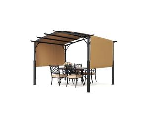 VEVOR 10 x 10 ft Outdoor Pergola, Arched Top Metal Pergola, Retractable Pergola with Sun Shade Canopy, Large Patio Shelter Pavilion, Heavy Duty Garden Pergola for Deck Backyard Porch Poolside