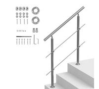 VEVOR Handrails for Outdoor Steps, 39.4 in Length 2 Crossbars Stair Hand Rail Kit, Transitional Stainless Steel Railings w/Installation Kit, Double-Column Staircase Handrails for Seniors,Porch & Deck