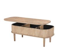 Vevor 1000 mm Lift Top Coffee Table, Fluted Oval Coffee Table With 3 Hidden Compartment, Mid Century Wooden Oval Center