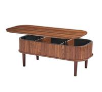 Vevor 1000 mm Lift Top Coffee Table, Fluted Oval Coffee Table With 3 Hidden Compartment, Mid Century Wooden Oval Center
