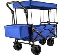 VEVOR 100KG Capacity Collapsible Wagon Cart Foldable Wagon Cart Removable Canopy 600D Oxford Cloth Collapsible Wagon Oversized Wheels Portable Folding Wagon Adjustable Handles for Beach Garden Sports
