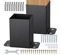 VEVOR 101.6x101.6mm Post Base 2 Pcs, Inner Size 91x91 Post Base Brackets, Heavy Duty Powder-Coated Post Anchor Matte Black Wood Post Brackets for Pavi