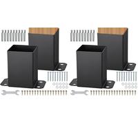 VEVOR 101.6x101.6mm Post Base 2 Pcs, Inner Size 91x91 Post Base Brackets, Heavy Duty Powder-Coated Post Anchor Matte Black Wood Post Brackets for Pavilion Deck Railing Support Deck Base Plate